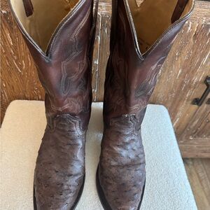 Ostrich Brown Leather Corral 10.5 Cowboy Boots